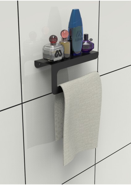 Dekoratif Mat Siyah Metal Bahartatlık Raflı Havlu Peçetelik & Havlu Tutucu & Kağıt Havluluk