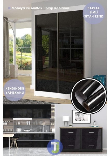 Kendinden Yapışkanlı Simli Siyah Mutfak Banyo Tezgah Duvar Dolap Masa Kaplama 60CMX500CM