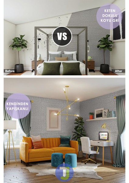 Kendinden Yapışkanlı Keten Koyu Gri Mutfak Banyo Tezgah Duvar Dolap Masa Kaplama 60X500CM fiyatları