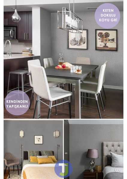 Kendinden Yapışkanlı Keten Koyu Gri Mutfak Banyo Tezgah Duvar Dolap Masa Kaplama 60X500CM fırsatları