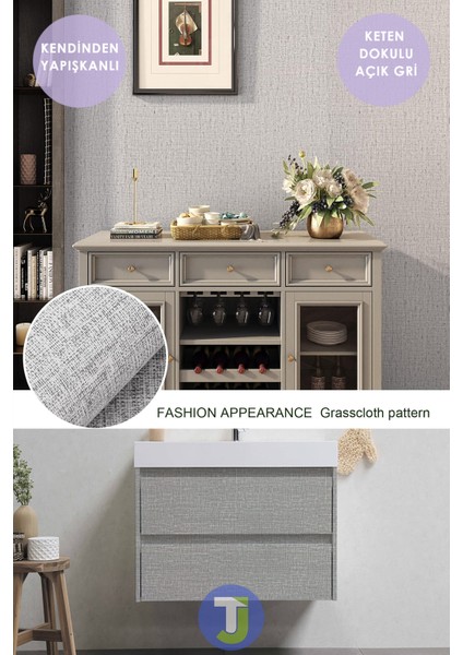 Kendinden Yapışkanlı Keten Açık Gri Mutfak Banyo Tezgah Duvar Dolap Masa Kaplama 60X300CM fiyatları