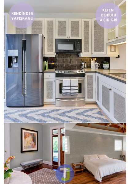 Kendinden Yapışkanlı Keten Açık Gri Mutfak Banyo Tezgah Duvar Dolap Masa Kaplama 60X300CM modelleri