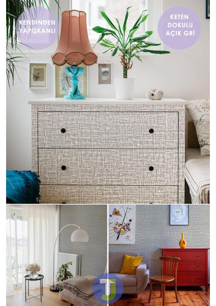 Kendinden Yapışkanlı Keten Açık Gri Mutfak Banyo Tezgah Duvar Dolap Masa Kaplama 60X300CM fırsatları