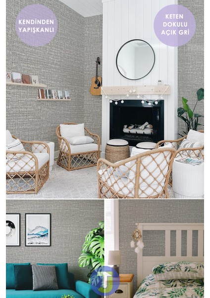 Kendinden Yapışkanlı Keten Açık Gri Mutfak Banyo Tezgah Duvar Dolap Masa Kaplama 60X300CM