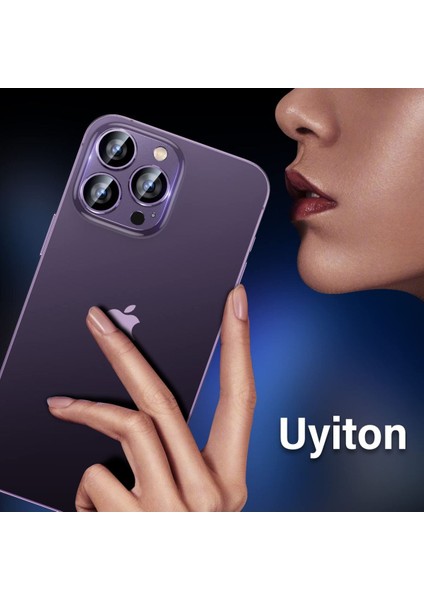 Apple iPhone 14 Pro ve iPhone 14 Pro Max Uyumlu Çerçeveli Tam Koruma Derin Mor Kamera Lens Koruyucu modelleri