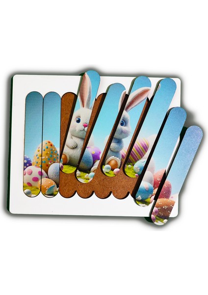 Montessori Eğitici Ahşap Puzzle - Şerit Puzzle - Paskalya Tavşanı
