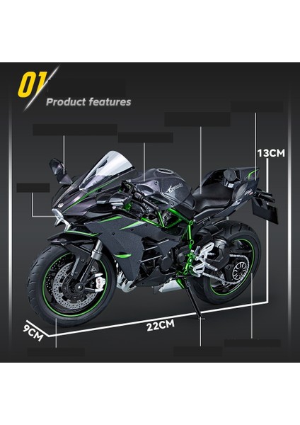 1:9 Kawasaki Ninja H2 Simülasyon Alaşımlı Motosiklet Modeli Süs (Yurt Dışından)