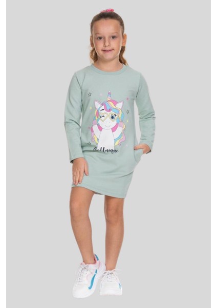 3-8 Yaş Kız Çocuk Unicorn Sweat Elbise Mint fiyatları