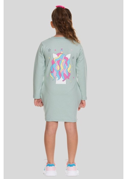 3-8 Yaş Kız Çocuk Unicorn Sweat Elbise Mint modelleri