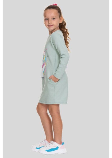3-8 Yaş Kız Çocuk Unicorn Sweat Elbise Mint