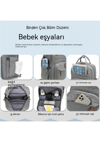 Mumya Çanta Yatak Katlanır Çok Fonksiyonlu Beşik Uzun Sürüm Anne ve Bebek Çanta Yatak Cibinlik Büyük Kapasiteli USB Şarj (Yurt Dışından)
