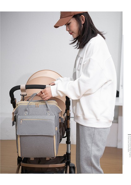 Çok Fonksiyonlu Anne Çantası Katlanır Beşik Anne Bebek Çantası Cibinlik Güneşlik ile USB Şarj Edilebilir Anne Çantası Su Geçirmez (Yurt Dışından) modelleri