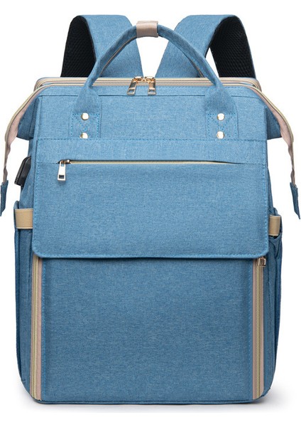 Çok Fonksiyonlu Anne Çantası Katlanır Beşik Anne Bebek Çantası Cibinlik Güneşlik ile USB Şarj Edilebilir Anne Çantası Su Geçirmez (Yurt Dışından)