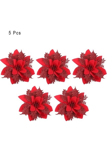 5pcs 14CM Noel Çiçekleri Noel Ağacı Dekorasyonları Home Glitter Yaşlı Çiçekli Xmas Ornamentları Yeni Yıl Dekanı (Yurt Dışından)
