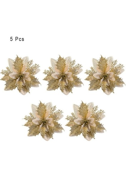 5pcs 14CM Noel Çiçekleri Noel Ağacı Dekorasyonları Home Glitter Yaşlı Çiçekli Xmas Ornamentları Yeni Yıl Dekanı (Yurt Dışından)