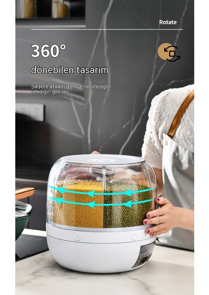 Ev Tipi Pirinç Kovası Mutfak Tahıl Mühürlü Pirinç Saklama Kutusu Pirinç Kovası Patlama Modeli Döndürülebilir Tahıl Çeşitli Tahıl Kovası 6kg (Yurt Dışından)