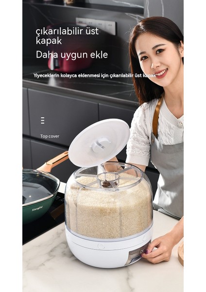 Ev Tipi Pirinç Kovası Mutfak Tahıl Mühürlü Pirinç Saklama Kutusu Pirinç Kovası Patlama Modeli Döndürülebilir Tahıl Çeşitli Tahıl Kovası 6kg (Yurt Dışından)