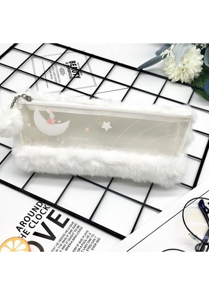 Peluş Kalem Çantası Peluş Saydam Fermuarlı Öğrenci Kalem Çantası Kırtasiye Kutusu (Yurt Dışından)