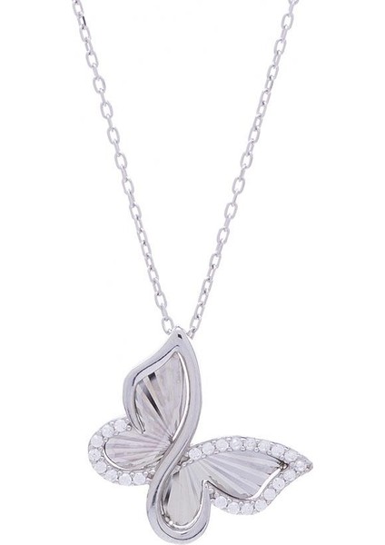 Kelebek Model-1 Zirkon Taşlı 925 Ayar Gümüş Kadın Kolye