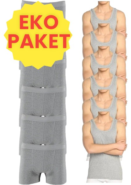 Eko Set 12'li Paket Erkek Iç Çamaşır Seti 6 Adet Atlet 6 Adet Boxer