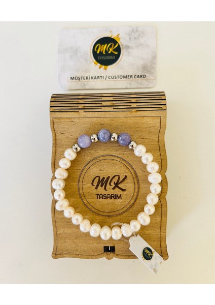 Gerçek Inci Mor Kuvars Taşı Bileklik | Özelkutusunda| Müşteri Kartlı MK.002.005