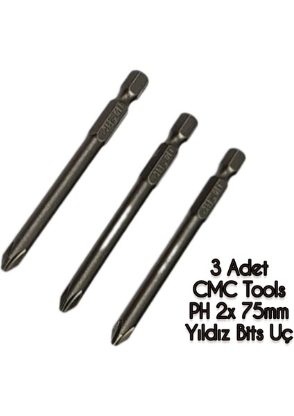(3 Adet) Cmc Tools Ph 2 x 75MM Yıldız Bits Uç