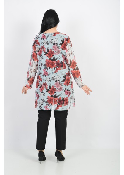 Büyük Beden Kırmızı Çiçek Desenli Şifon Bluz indirimleri