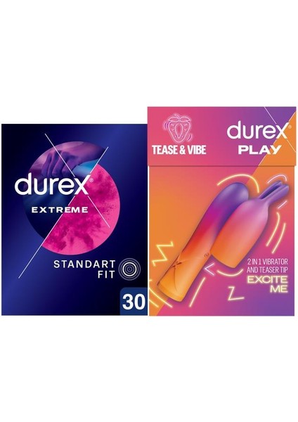 2'si 1 Arada Vibrator ve Uyarıcı Başlık + Durex Extreme Prezervatif 30LU