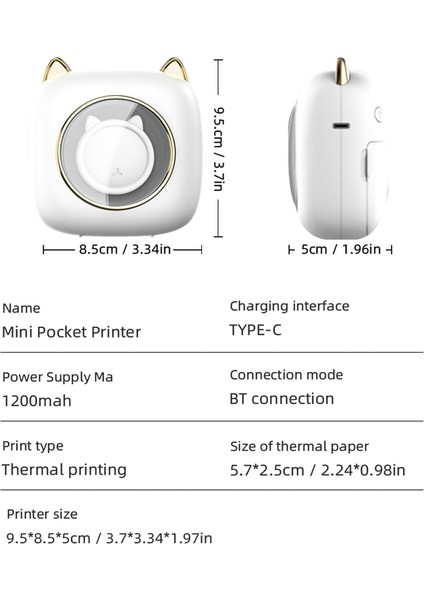 Mini Taşınabilir Termal Yazıcı Makinesi - Beyaz (Yurt Dışından)