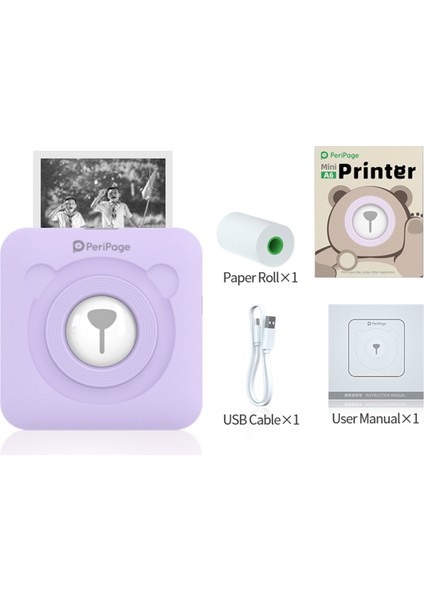 Peripage-2 Mini Kablosuz Hepsi Bir Arada Termal Yazıcı - Mor (Yurt Dışından)