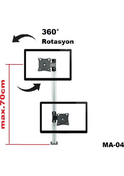 Ma-04 Masa Üstü Dikey Ikili Monitör Askı Aparatı17"-27 modelleri