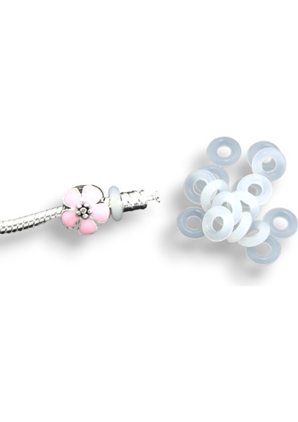 Beyaz-Yarı Saydam Silikon Stopper(Durdurucu) Charm - 2 Adet