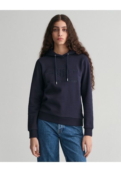 Kadın Lacivert Regular Fit Kapüşonlu Logolu Sweatshirt 4203648.433