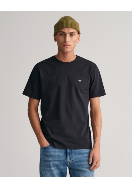 Erkek Siyah Regular Fit Bisiklet Yaka Logolu T-Shirt 2003184.5