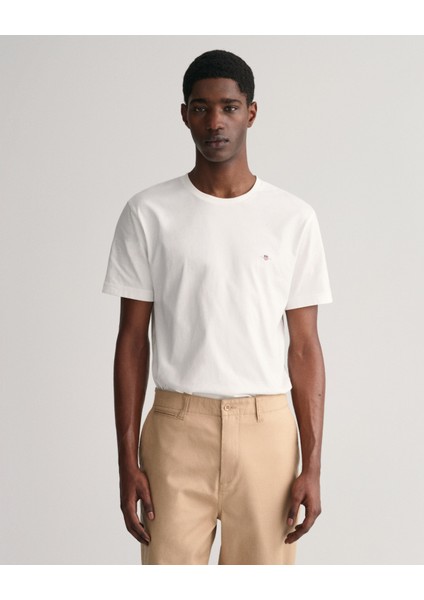 Erkek Beyaz Regular Fit Bisiklet Yaka Logolu T-Shirt 2003184.110