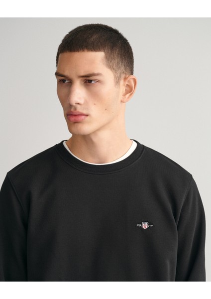Erkek Siyah Regular Fit Bisiklet Yaka Logolu Sweatshirt 2006065.5