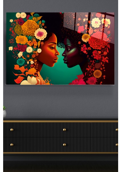 Woman Flower Cam Tablo, Dekoratif Cam Tablo