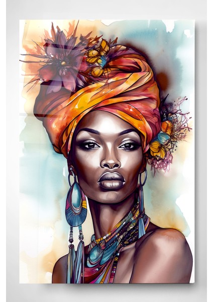 Afrikalı Kadın Cam Tablo, Dekoratif Cam Tablo