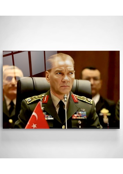 Atatürk Portresi - Yapay Zeka Tasarımlı Cam Tablo, Dekoratif Cam Tablo