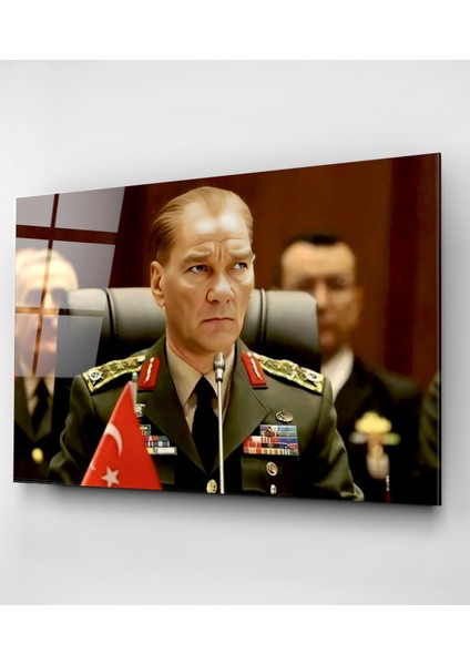 Atatürk Portresi - Yapay Zeka Tasarımlı Cam Tablo, Dekoratif Cam Tablo