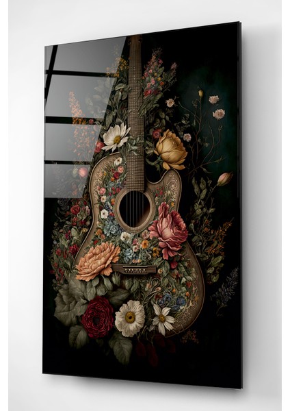 Çiçekli Gitar Cam Tablo, Dekoratif Cam Tablo