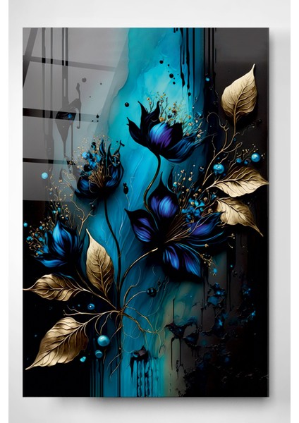Abstract Flowers Cam Tablo, Dekoratif Cam Tablo