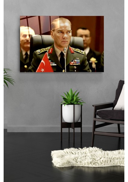 Atatürk Portresi - Yapay Zeka Tasarımlı Cam Tablo, Dekoratif Cam Tablo