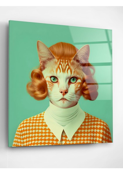 70'ler Kedi Portre Cam Tablo, Dekoratif Cam Tablo fiyatları