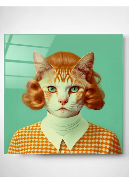 70'ler Kedi Portre Cam Tablo, Dekoratif Cam Tablo modelleri