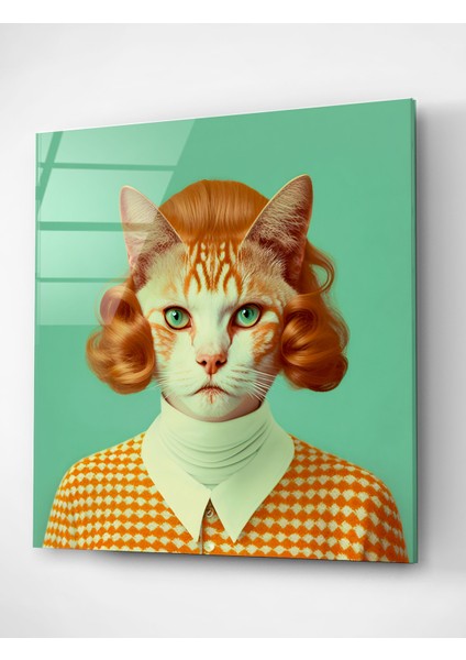 70'ler Kedi Portre Cam Tablo, Dekoratif Cam Tablo fırsatları