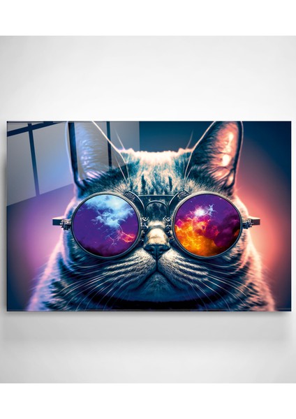Gözlüklü Kedi Cam Tablo, Dekoratif Cam Tablo fiyatları
