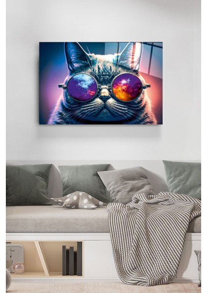 Gözlüklü Kedi Cam Tablo, Dekoratif Cam Tablo fırsatları