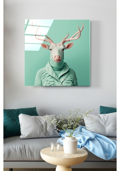 Geyik Portre Cam Tablo, Dekoratif Cam Tablo