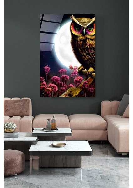 Dolunay ve Baykuş Cam Tablo, Dekoratif Cam Tablo fiyatları